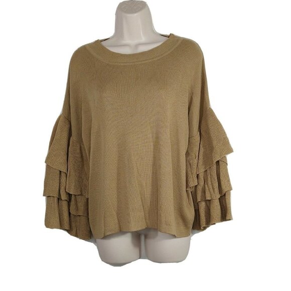 Derek Heart Sweater Knit Top Layered Sleeve Women Size L Brown 3/4 Sleeve - Picture 1 of 7